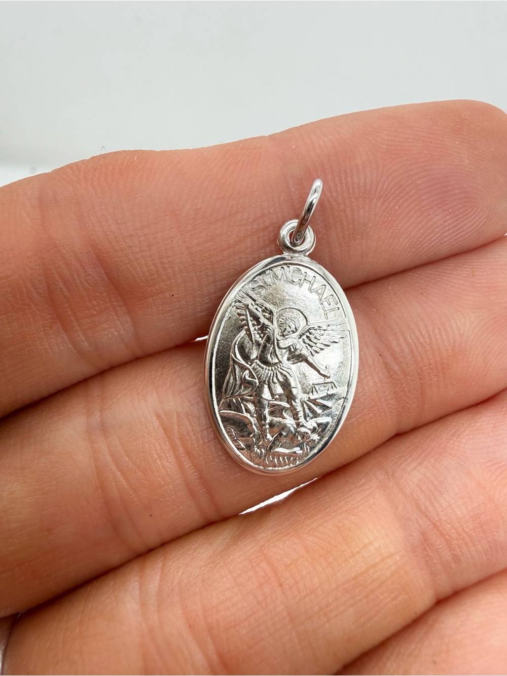 Saint Michael 9.25 Sterling Silver Pendant Necklace Charm Catholic Religious